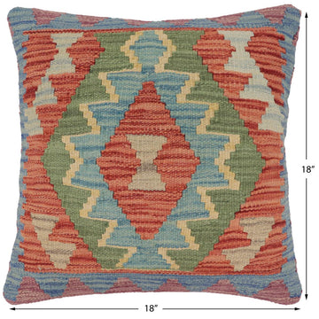 handmade Traditional Pillow Blue Rust Hand-Woven SQUARE 100% WOOL Hand woven turkish pillow2' x 2'